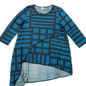 Comfy USA Asymmetrical Tunic Top Blue Black Stripe